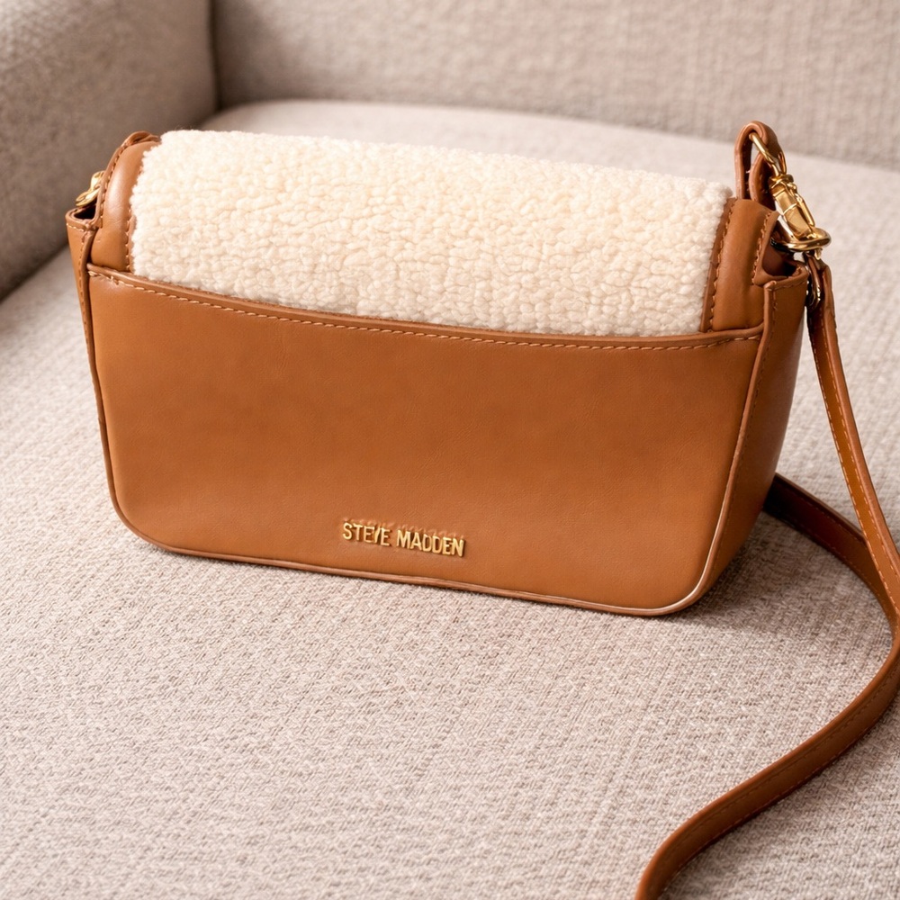 Steve Madden Tan & Cream Shearling-Trim Crossbody Bag